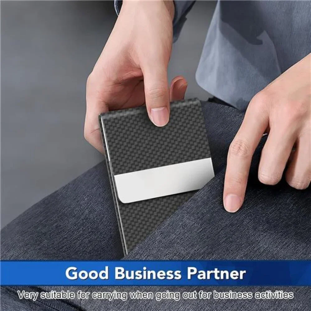 RFID Business Card Holder Metal PU Leather Slim Case for Men Women Pocket